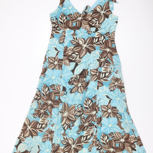 Per Una Women's Blue/Brown Floral Strappy Dress, Size 12