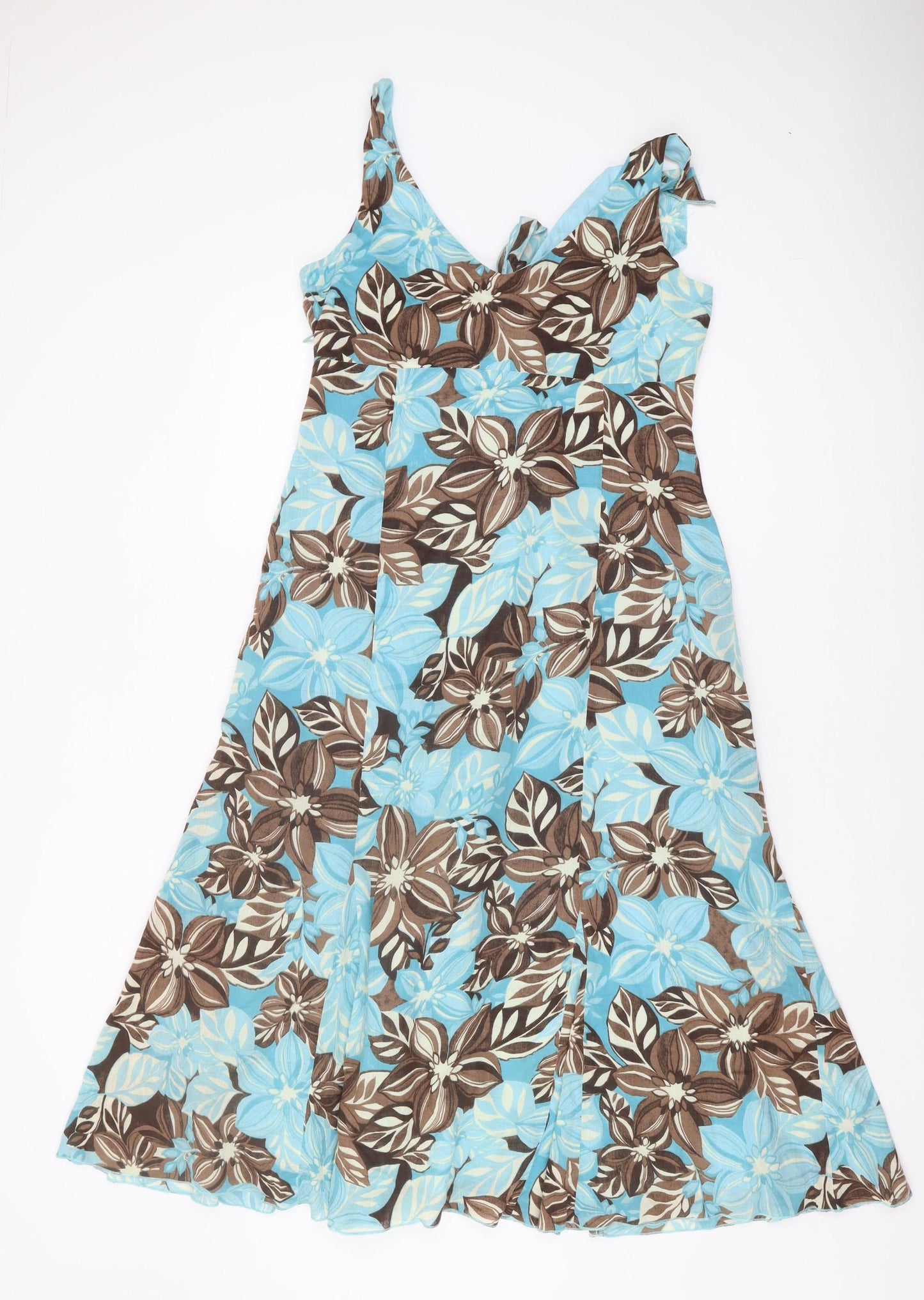 Per Una Women's Blue/Brown Floral Strappy Dress, Size 12