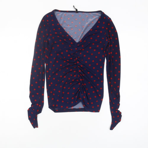 Stradivarius Women's Blue Polka Dot Long Sleeve Top S