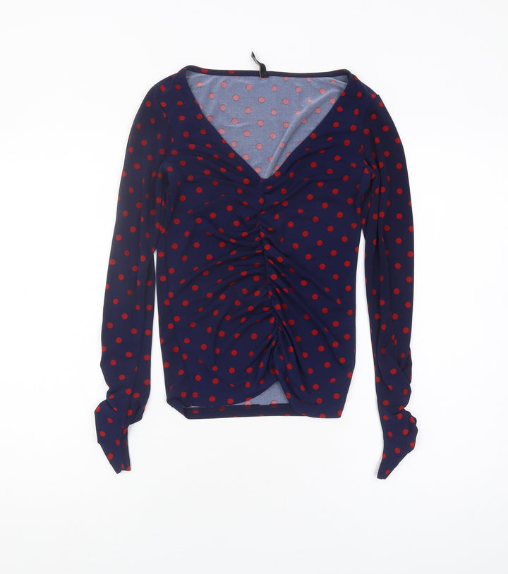 Stradivarius Women's Blue Polka Dot Long Sleeve Top S