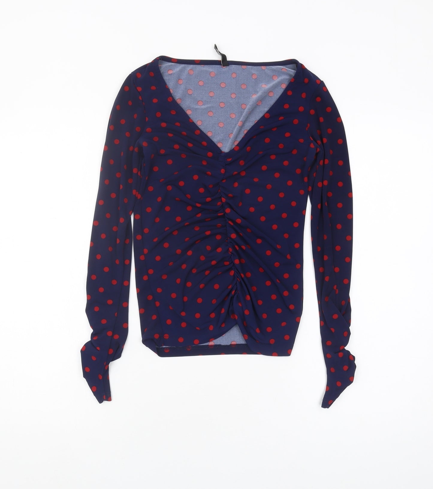 Stradivarius Women's Blue Polka Dot Long Sleeve Top S