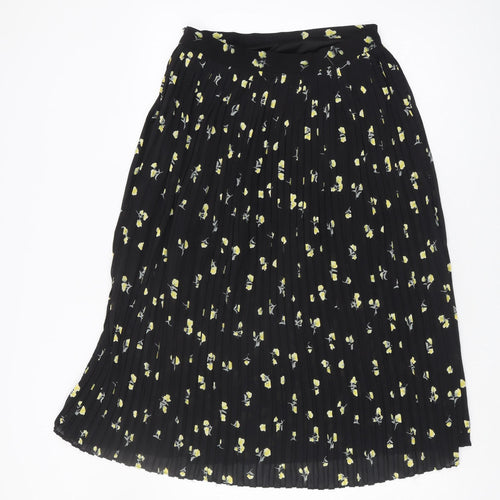 Boohoo Night Women's Black Pleated Floral Midi Skirt Size 12