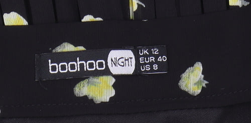 Boohoo Night Women's Black Pleated Floral Midi Skirt Size 12