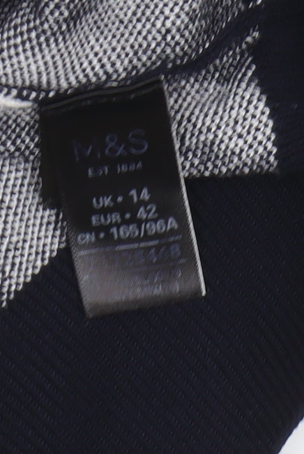 Marks and Spencer Women's Black Striped V-Neck Jumper