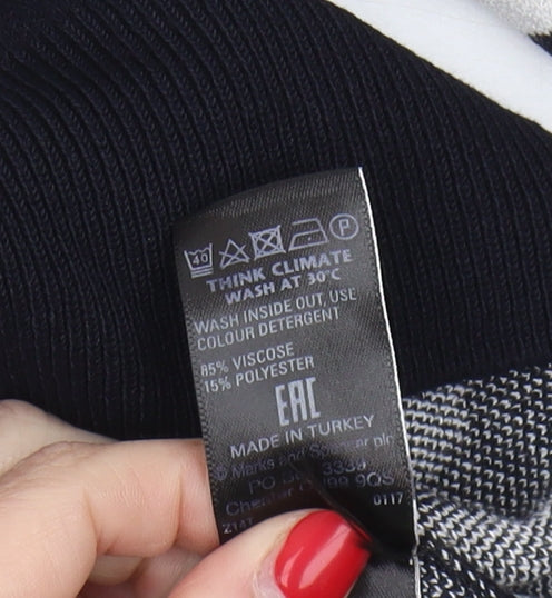 Marks and Spencer Women's Black Striped V-Neck Jumper