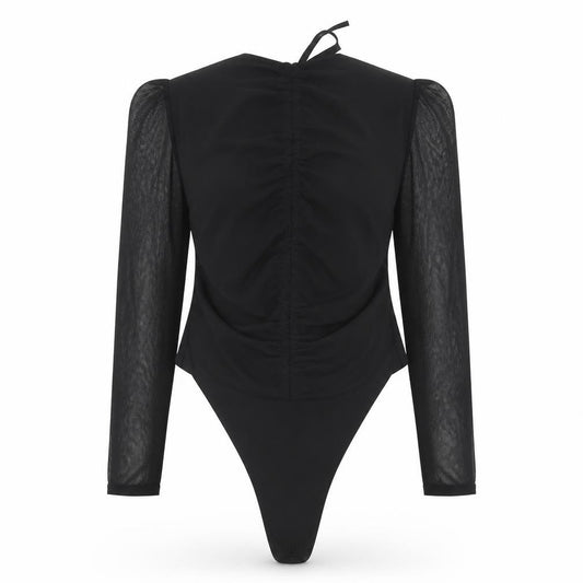 Front view of PRETTYLITTLETHING Women's Black Off Shoulder Bodysuit, size 14