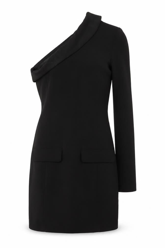 Front view of Zara Women's Black One Shoulder Mini Dress XS