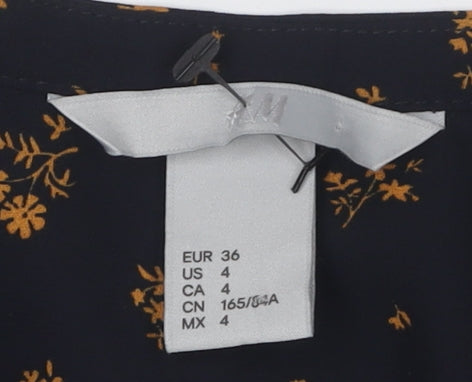 H&M Women's Black Floral Blouse, Size 8, Lightweight