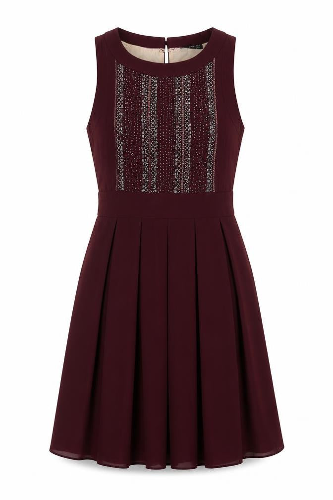 TFNC London Women's Brown Embroidered Dress, S