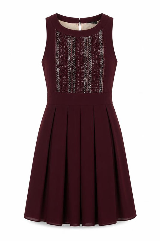Front view of TFNC London Women's Brown Embroidered Dress, S