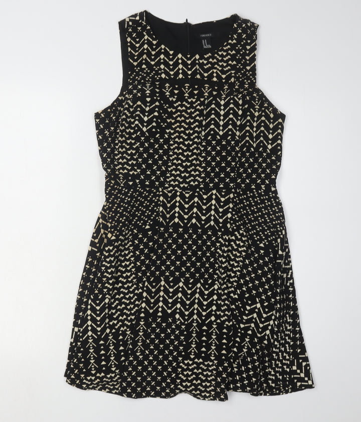 Forever 21 Women's Black Geometric Fit & Flare Dress M
