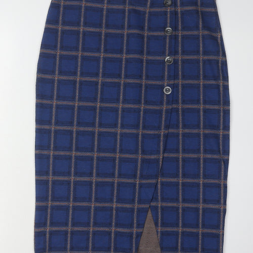 Saint Tropez Women's Blue Check Midi Skirt, S, Elegant Pencil Style