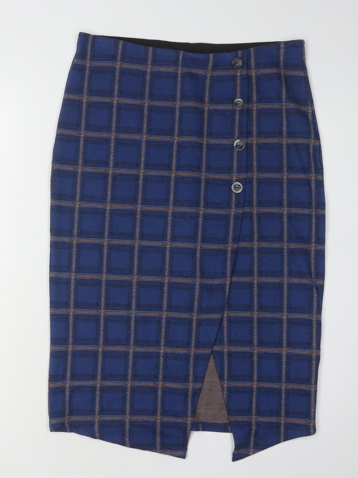 Saint Tropez Women's Blue Check Midi Skirt, S, Elegant Pencil Style
