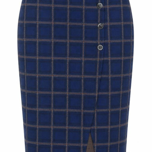 Saint Tropez Women's Blue Check Midi Skirt, S, Elegant Pencil Style