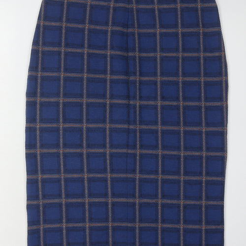 Saint Tropez Women's Blue Check Midi Skirt, S, Elegant Pencil Style