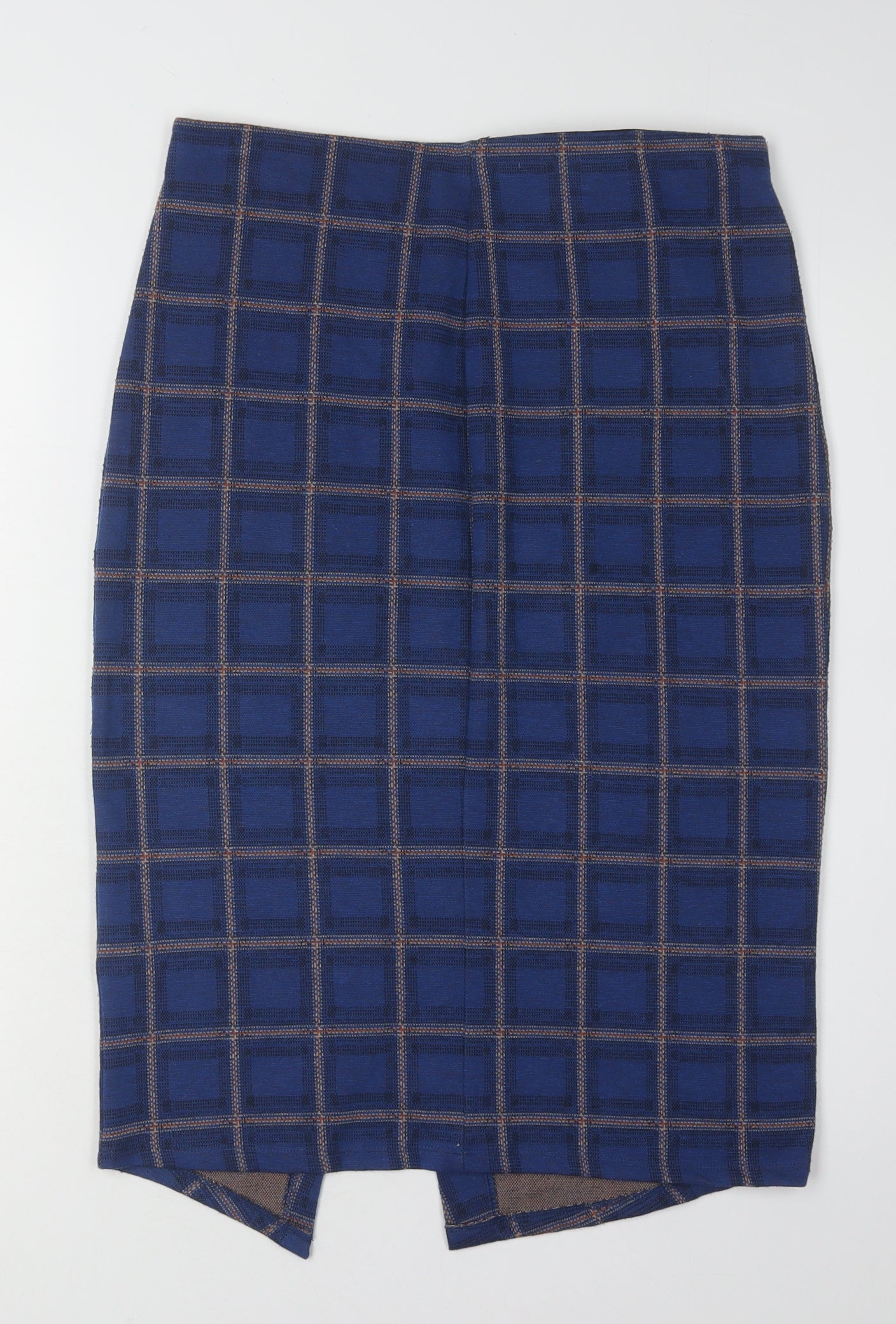 Saint Tropez Women's Blue Check Midi Skirt, S, Elegant Pencil Style