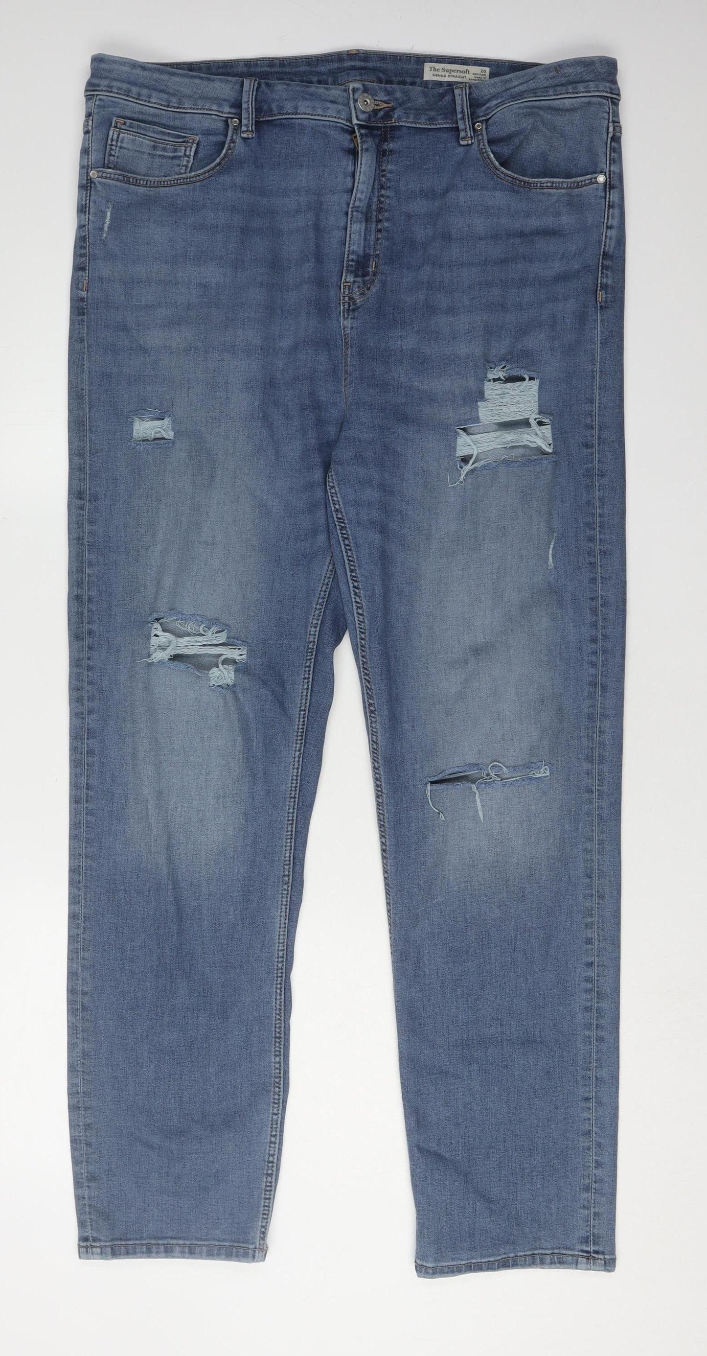 M&S Women's Blue Distressed Denim Jeans, Size 20