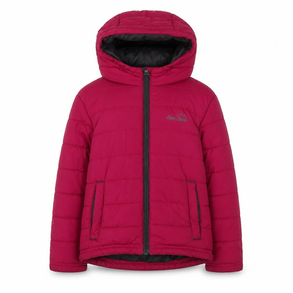 Front view of Peter Storm girls’ red puffer jacket 3-4 years
