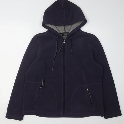 Bm Women's Blue Hooded Fleece Jacket M Regular Fit