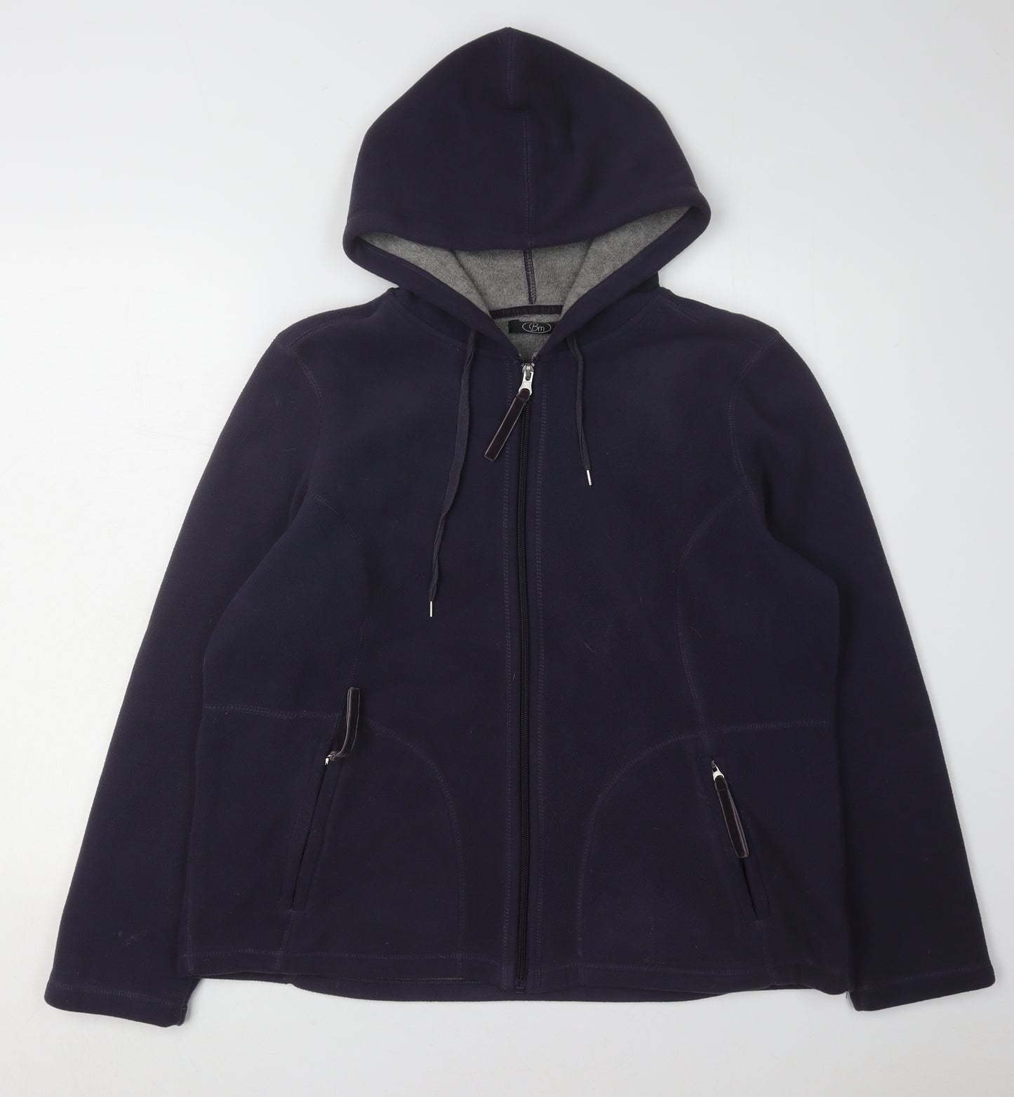 Bm Women's Blue Hooded Fleece Jacket M Regular Fit