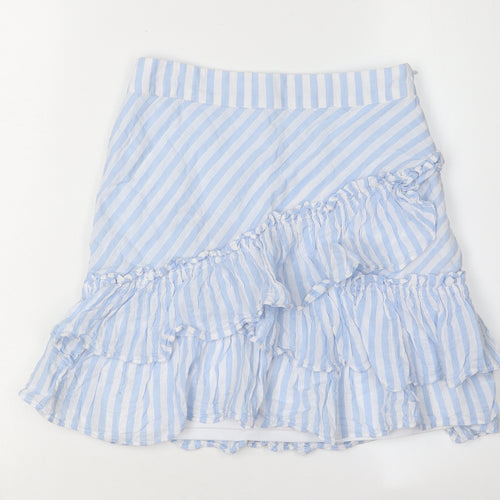 H&M Women's Blue Striped Ruffle Skirt Size 6