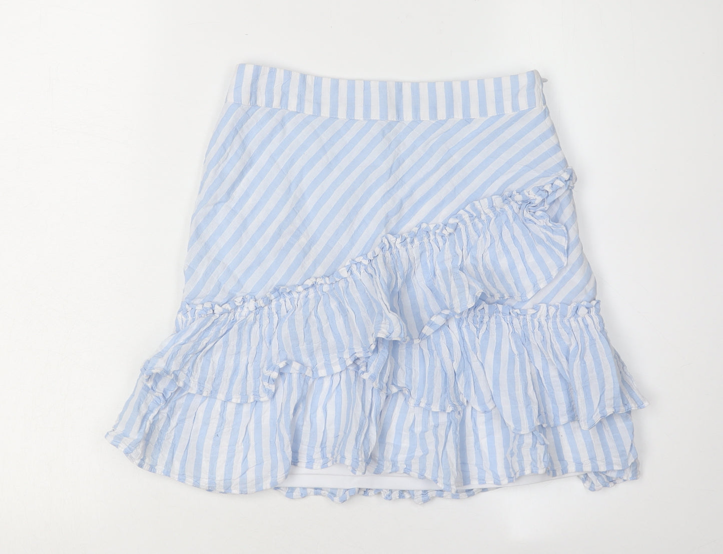 H&M Women's Blue Striped Ruffle Skirt Size 6