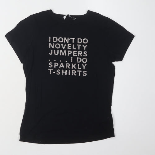 Marks and Spencer Girls Black Glitter Graphic T-Shirt 9-10 Years