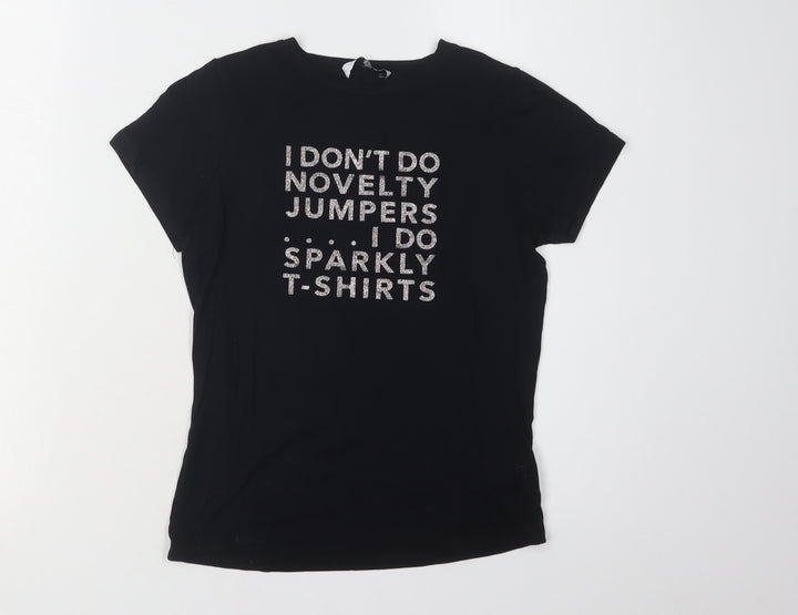 Marks and Spencer Girls Black Glitter Graphic T-Shirt 9-10 Years
