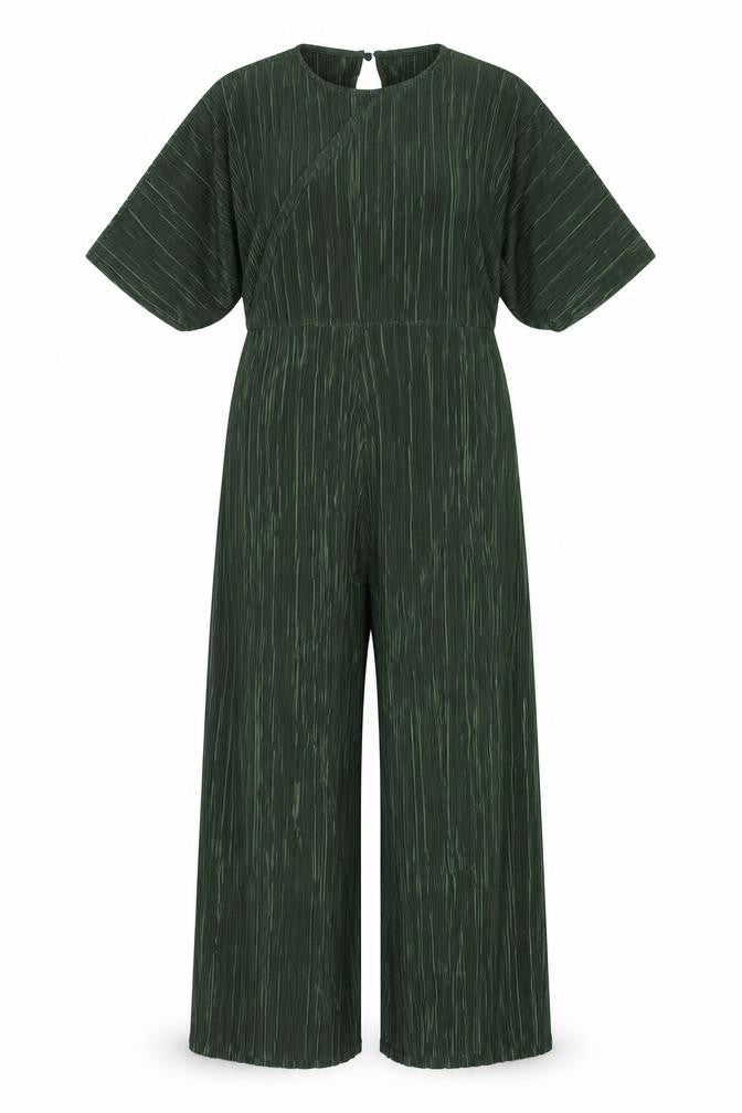 Front view of ASOS Women's Green Pleated Jumpsuit, size 8