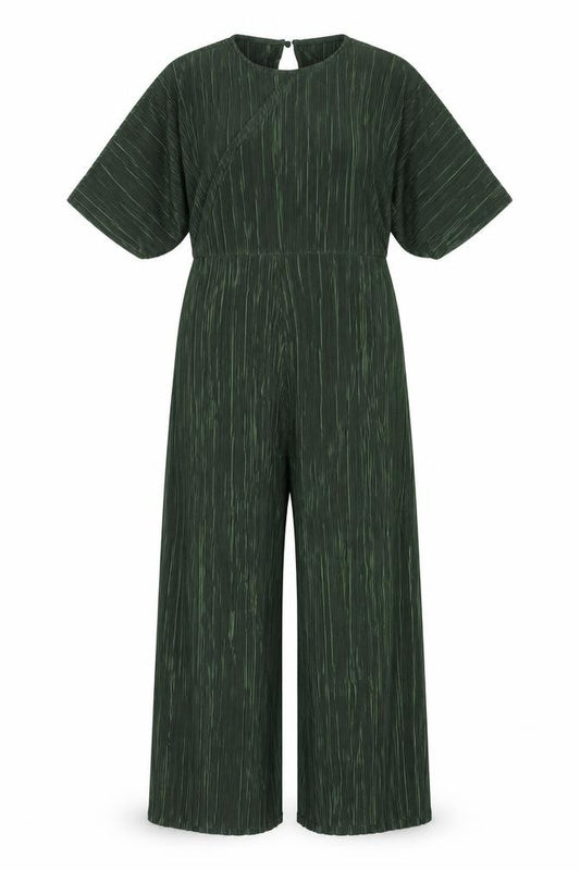 Front view of ASOS Women's Green Pleated Jumpsuit, size 8