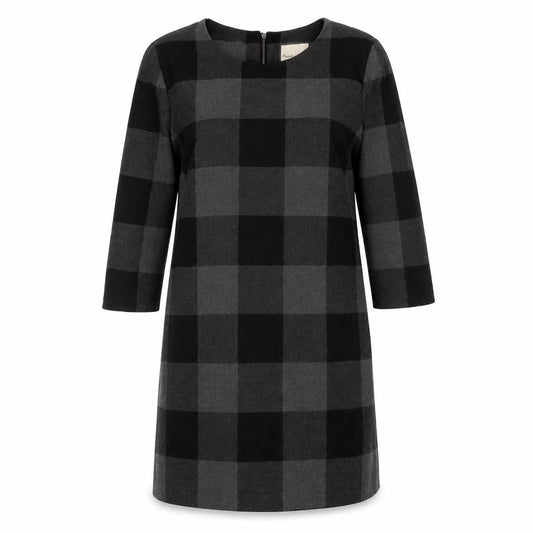 Front view of Phase Eight Women's Black Check Shift Dress UK 14