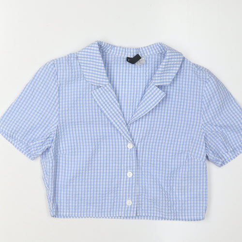H&M Women's Blue Cropped Check Button-Up Shirt Size 6