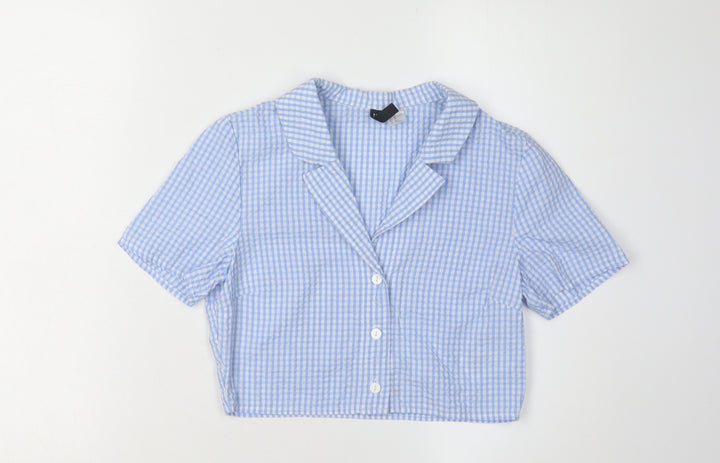 H&M Women's Blue Cropped Check Button-Up Shirt Size 6