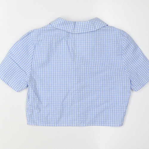 H&M Women's Blue Cropped Check Button-Up Shirt Size 6