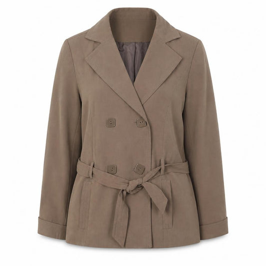 Front view of Classics Women's Brown Mid-Length Twill Jacket, size 12