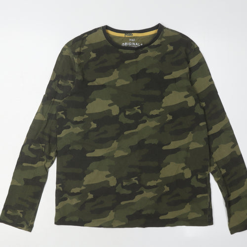 Marks and Spencer Boys Green Camouflage Long Sleeve T-Shirt
