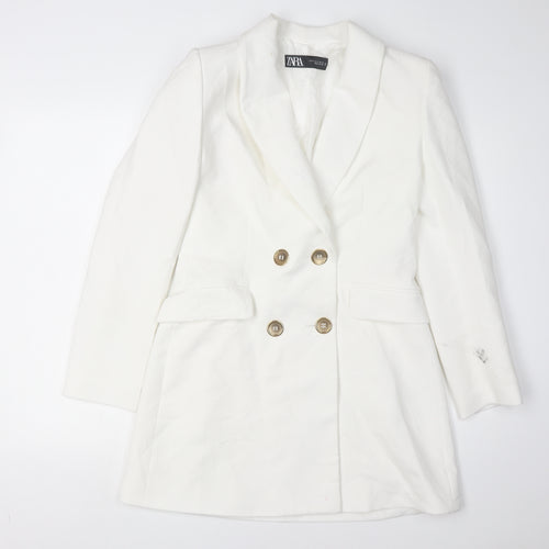Zara Women's White Blazer, Size 12, Double-Breasted