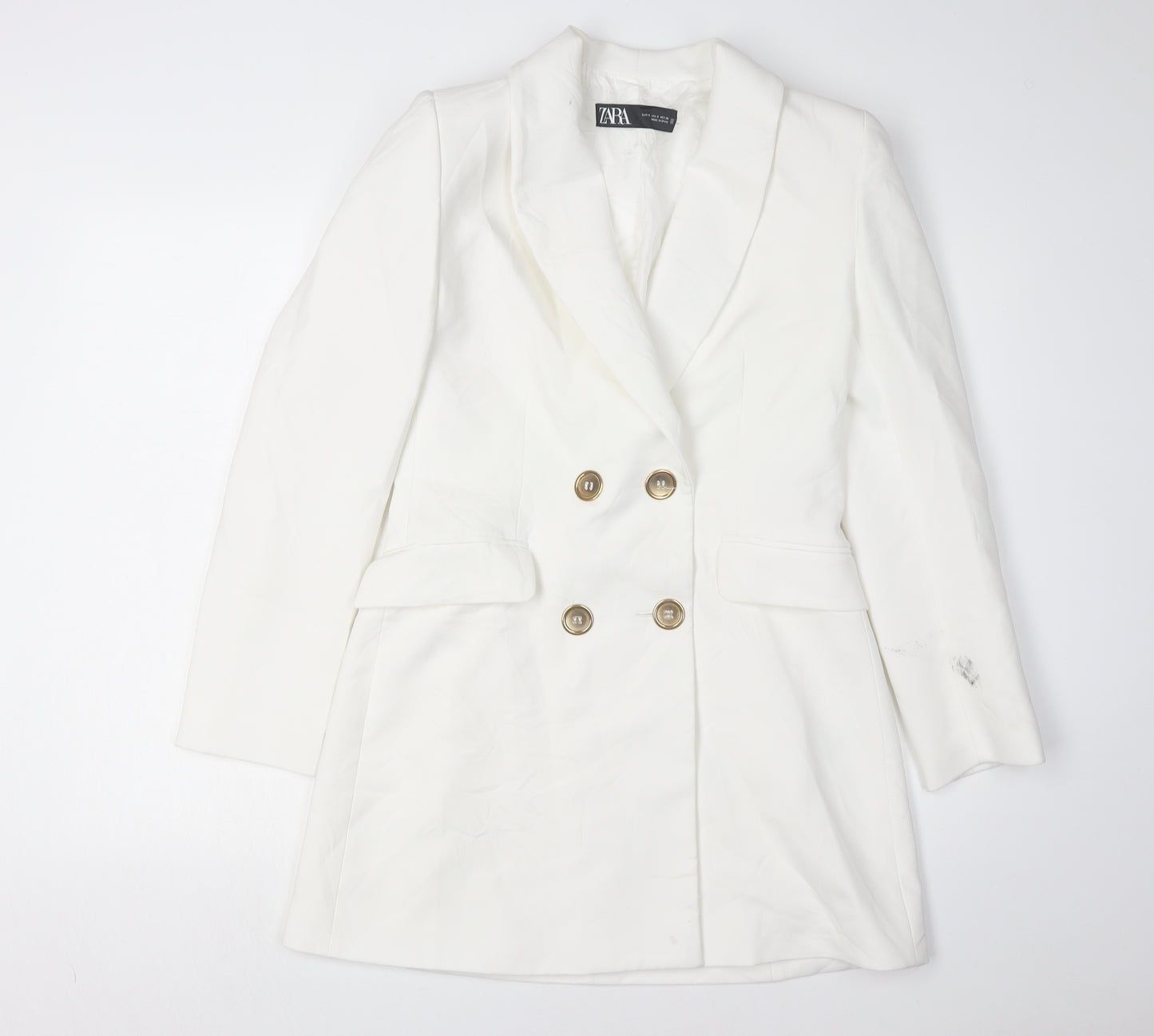 Zara Women's White Blazer, Size 12, Double-Breasted