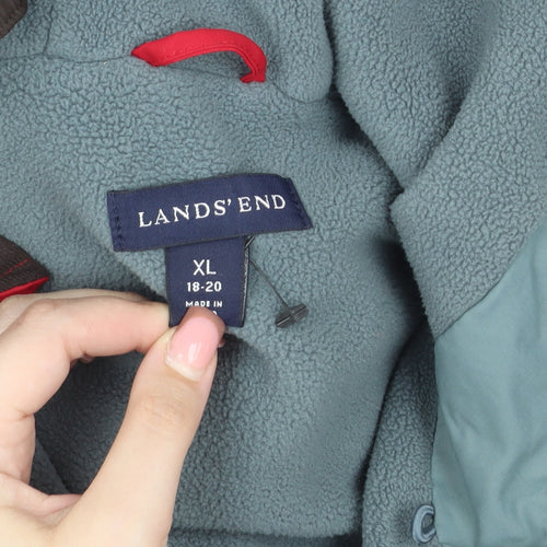 Lands' End Men's Red Hooded Puffer Jacket XL