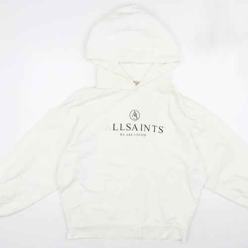 AllSaints Men’s White S Pullover Hoodie, Logo Accent