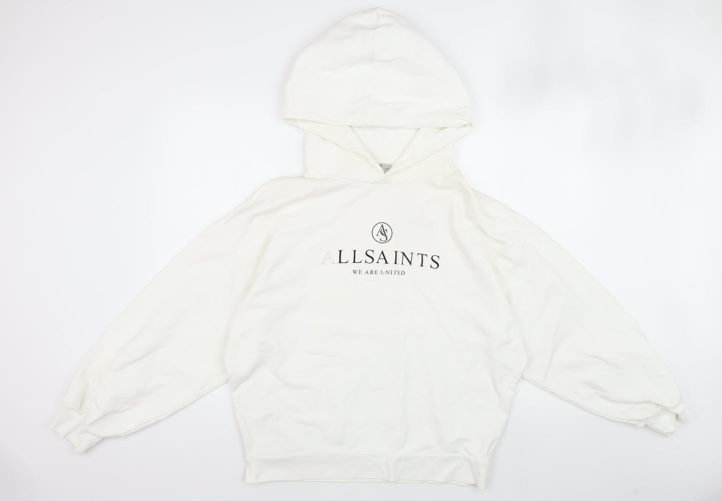 AllSaints Men’s White S Pullover Hoodie, Logo Accent