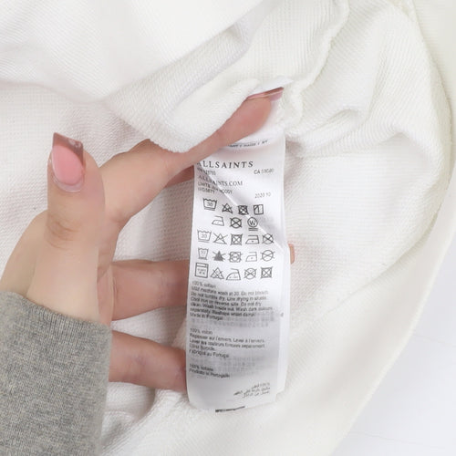 AllSaints Men’s White S Pullover Hoodie, Logo Accent