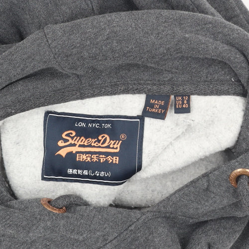 Superdry Women's Grey Pullover Hoodie, Size 12, Casual, Logo