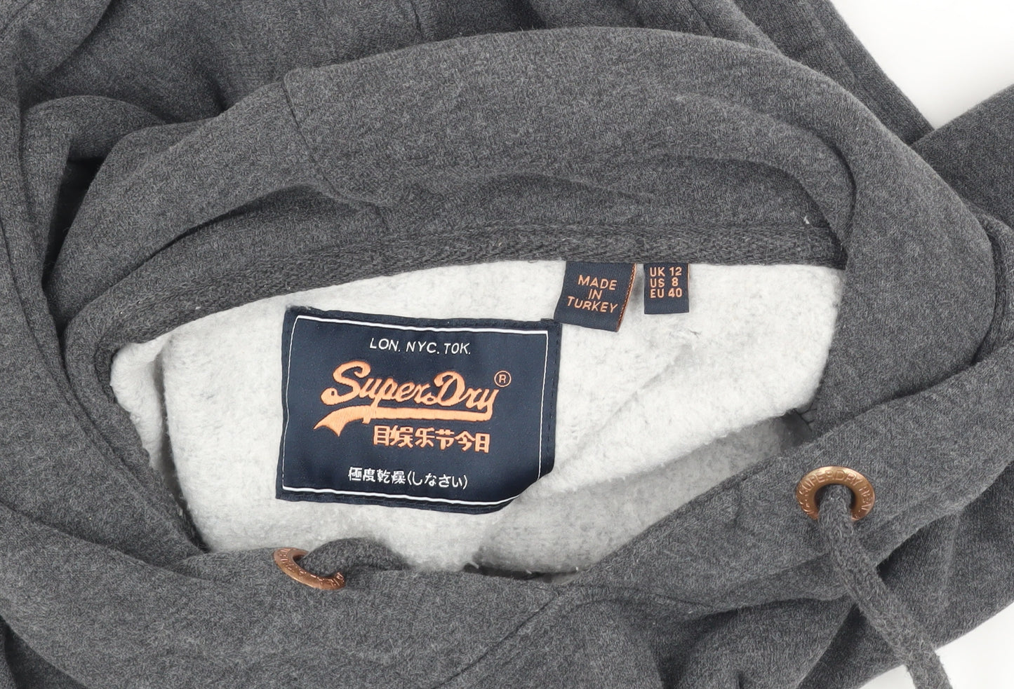 Superdry Women's Grey Pullover Hoodie, Size 12, Casual, Logo