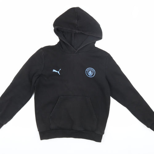 Puma Boys Black Hoodie 11-12 Years Football Logo Pullover