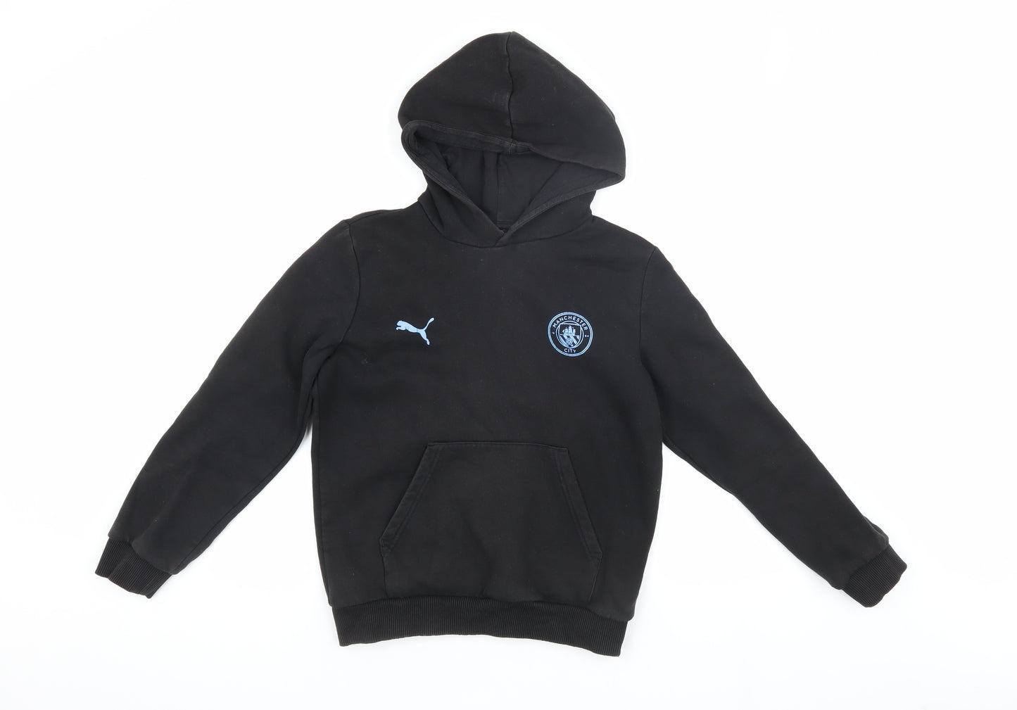 Puma Boys Black Hoodie 11-12 Years Football Logo Pullover