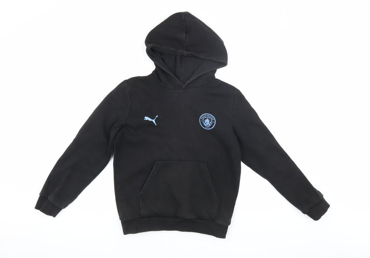 Puma Boys Black Hoodie 11-12 Years Football Logo Pullover