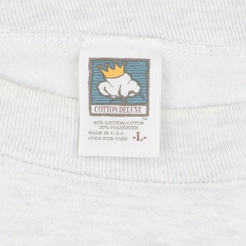 Cotton Deluxe Men's White Pullover Sweatshirt L