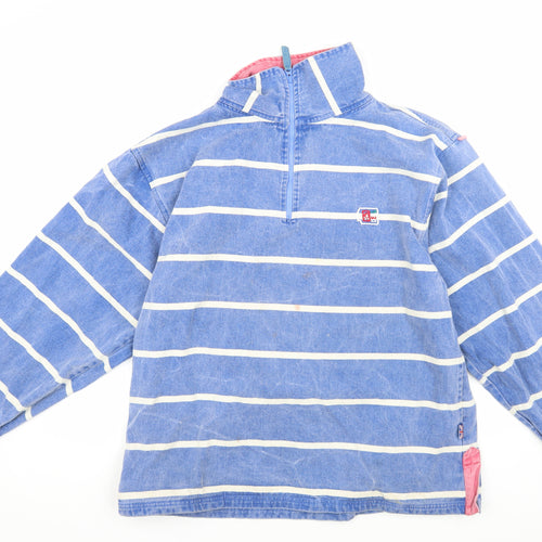 Deal Men's Blue Striped XL Denim Sweatshirt High Neck