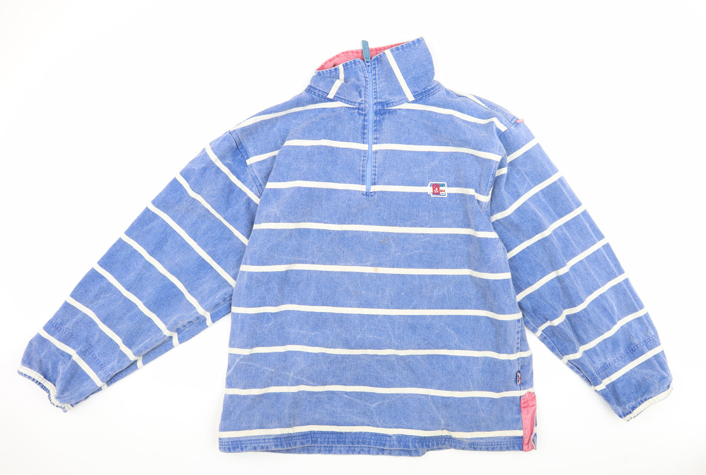 Deal Men's Blue Striped XL Denim Sweatshirt High Neck
